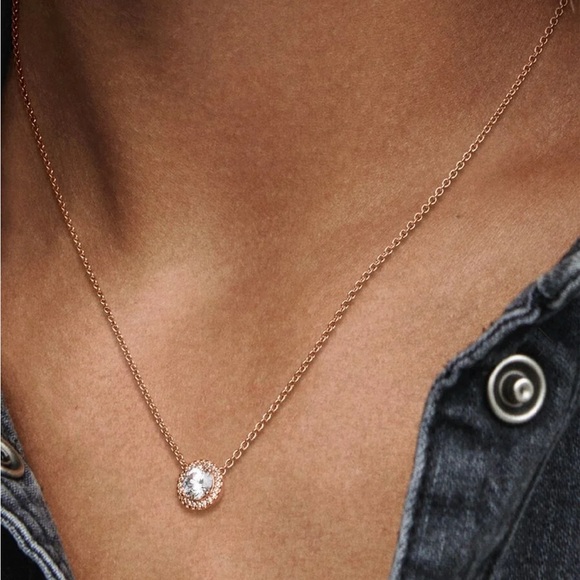 Jewelry - Pandora 14k Rose gold-plated necklace with clear cubic zirconia